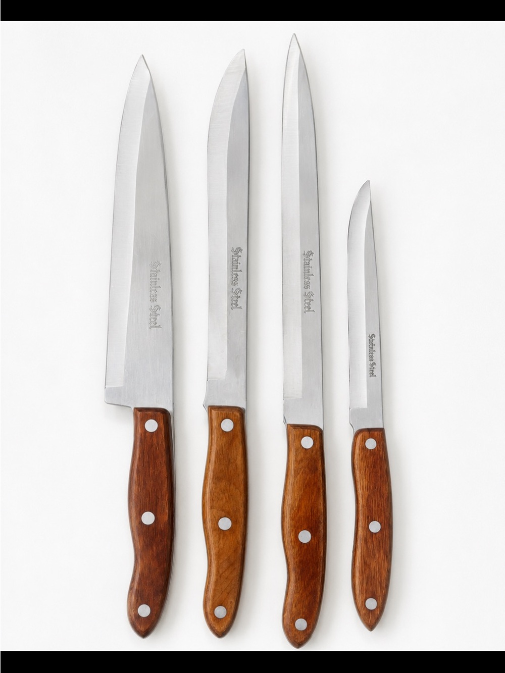 Japanese vintage Stainless Steel Knife Set with Wooden Handles - Brown